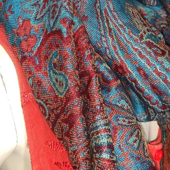 Vintage Paisley Large Wrap Scarf With Fringe - Picture 7 of 13